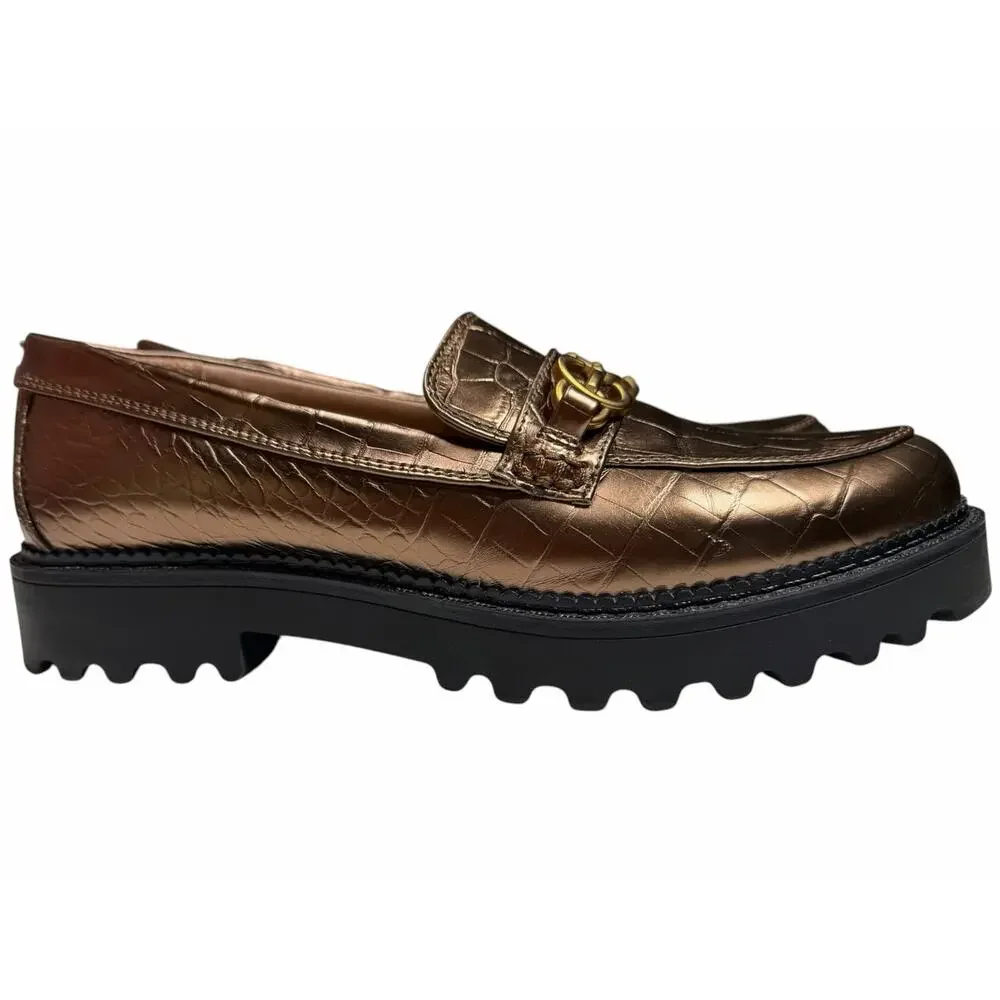 Circus Sam Edelman Bronze Croc Embossed Horsebit Lug Sole Chunky Loafers Size 9